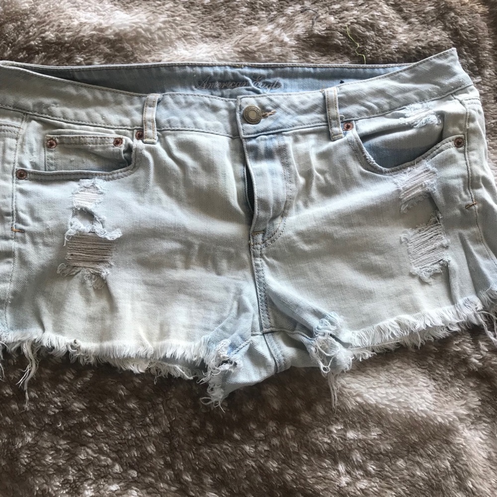Light Denim Distressed Short Shorts
